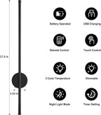 Battery Operated Modern Wall Sconces, Dimmable Wireless Wall Light Set of Two - Image 5