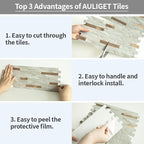 AULIGET 20 Sheets Faux Stone Peel and Stick Backsplash, Light Brown Marble Look - Image 7