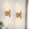 Wall Sconces Set of Two, Hardwired Brushed Gold Bathroom Sconces Wall Lighting by Indoibrightenyourbathroom