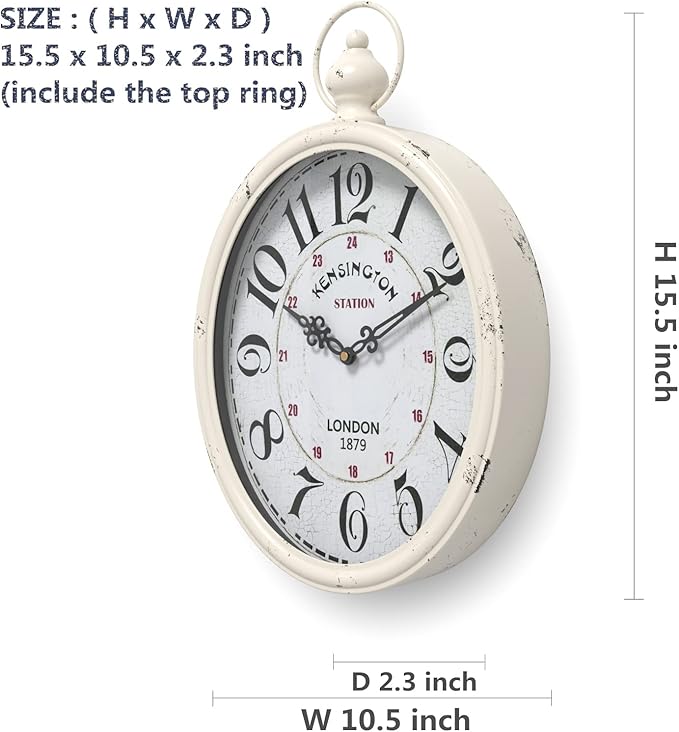 Menterry Oval Retro Wall Clock, Rustic Vintage Style, Battery Operated Silent - Image 3
