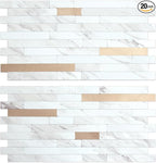 AULIGET 20 Sheets Faux Stone White Marble Peel and Stick Backsplash, PVC Mixed by AULIGET