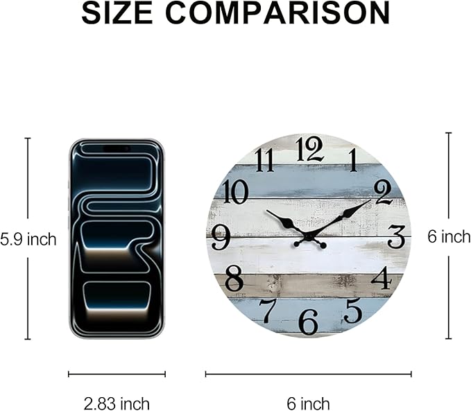 JoFomp 6 Inch Wooden Wall Clocks Battery Operated, Silent Wall Clock Non Ticking - Image 2