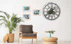HOIBAI Vintage Industrial Wall Clock, 24 Inch, Rustic Natural Wood, Moving Gears - Image 2