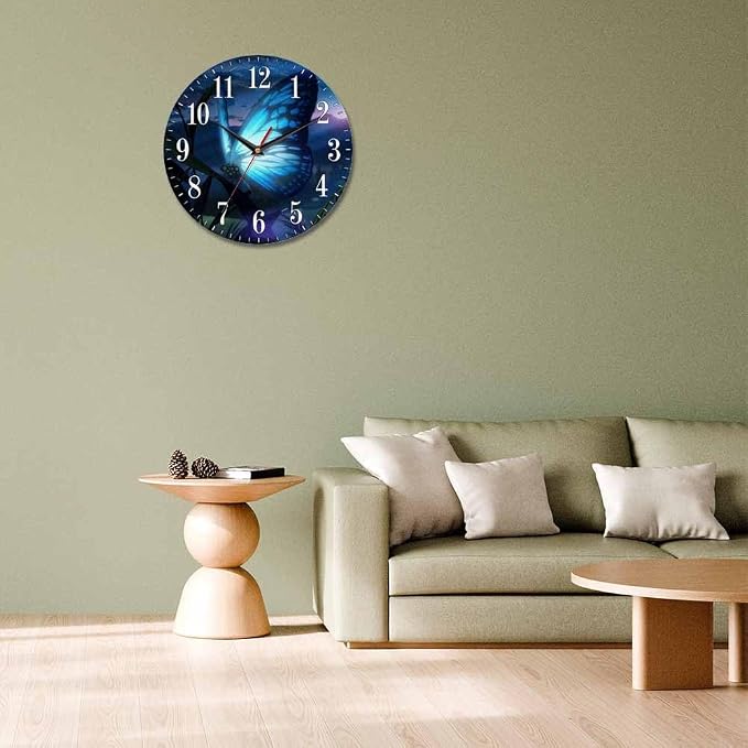Mxocom Butterfly Wall Clock Beautiful Butterfly Radiant Blue Light 10 Inch - Image 7