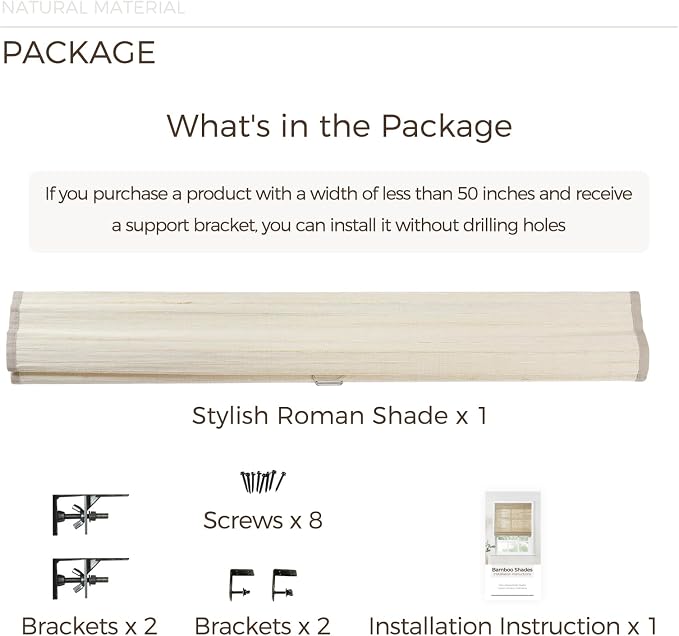 TWOPAGES Natural Woven No Drill Roman Shades, Custom Cordless Blackout Bamboo - Image 8