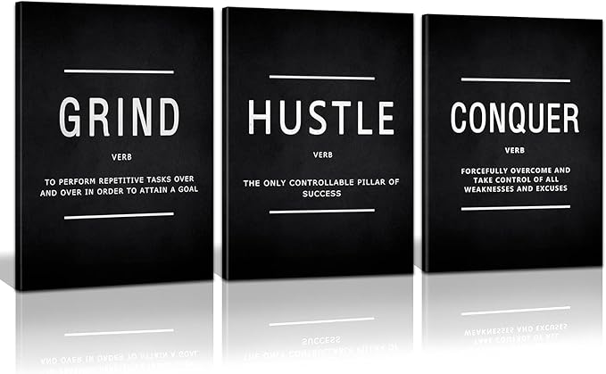 KAWAHONE Grind Hustle Conquer Success Wall Art, Motivation Canvas Wall Decor by KAWAHONE