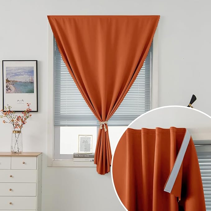 Thermal Blackout Curtains with Self-Adhesive Tape, No Rod No Drill Easy Install - Image 2