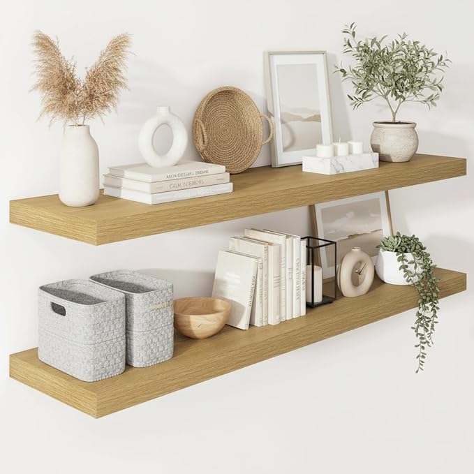 Vivelove 12 Inch Deep Floating Shelves 47.2 inch Long, 2 Inch Thick Wall Shelves by VIVELOVE