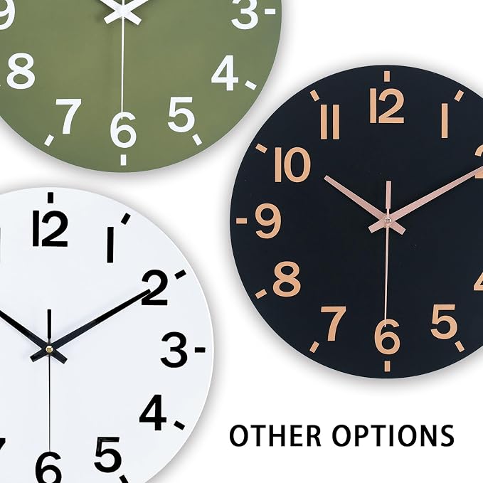 HZDHCLH Wall Clock 10 Inch Silent Non Ticking Wood Battery Operated Black - Image 3