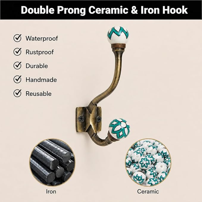 Indian Shelf 44Lb. Colorful Ceramic Double Wall Hooks - Image 3