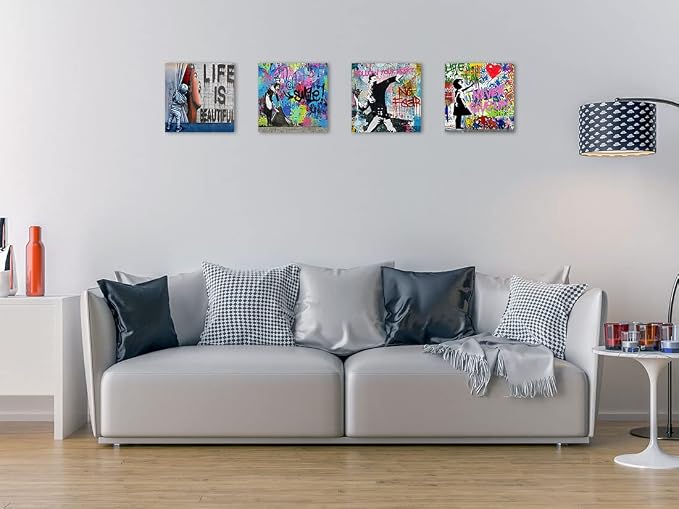 Biufo Banksy Canvas Wall Art Prints Pop Street Art Picture Paintings - Image 2