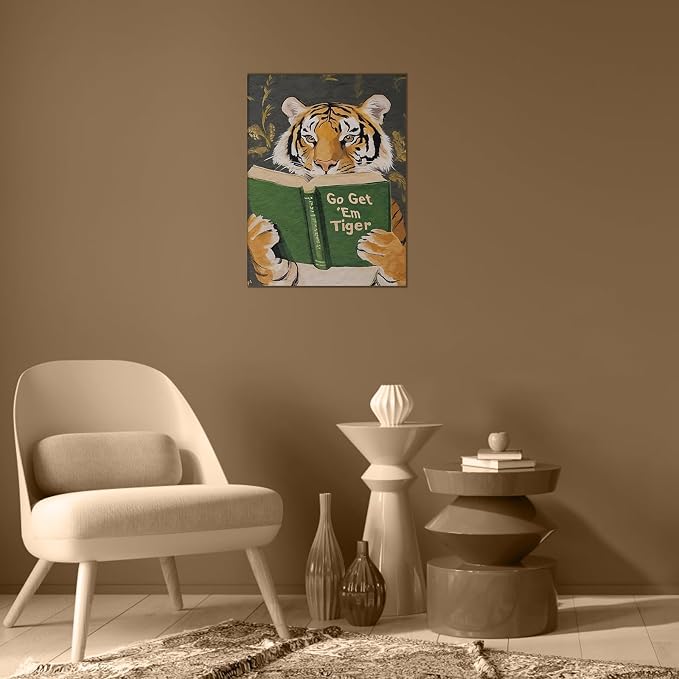 ALMLZL Funny Tiger Reading Book Wall Art Motivational Animal Reading Canvas - Image 6