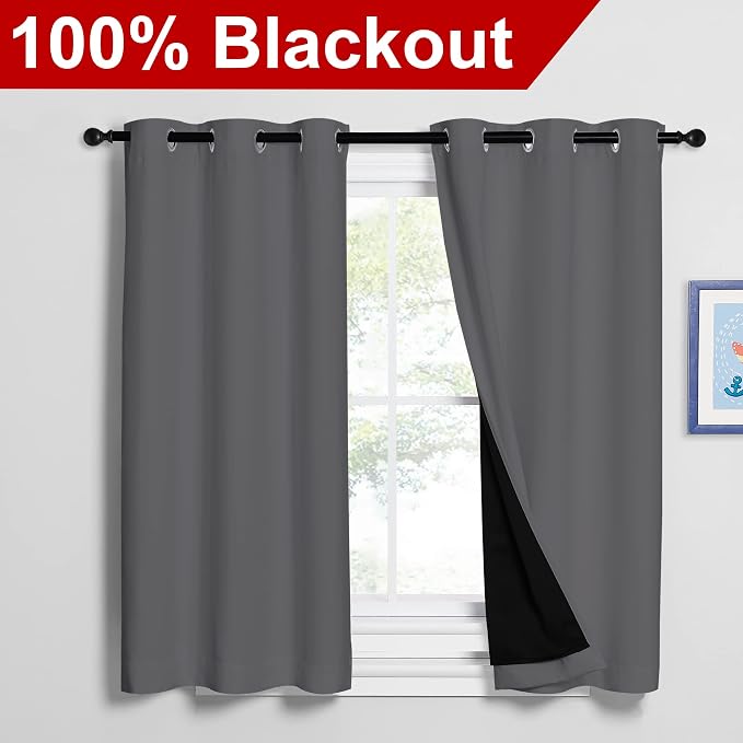 NICETOWN Grey 100% Blackout Curtains 2 Panels - Image 2