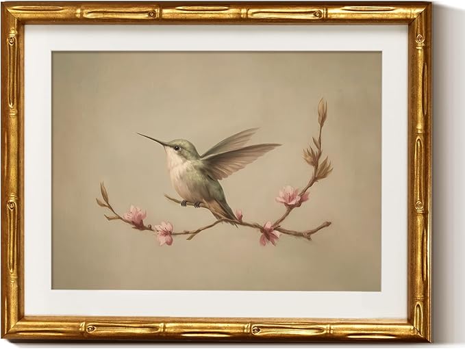 InSimSea Gold Bamboo Framed Canvas Wall Art, Vintage Spring Bird Paintings by InSimSeaArt