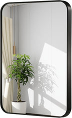 20x30 Inch Black Wall Mirror for Bathroom, Brushed Metal Framed Mirror by JENBELY