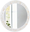 Mosaic Mirrors for Wall 24 Inch, Natural Mother of Pearl Inlay White Framed by DUQIMOWALLMIRRORS