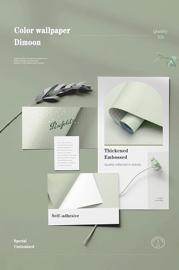 Dimoon 394''x17.7'' Green Peel and Stick Wallpaper Contact Paper Modern Self - Image 4