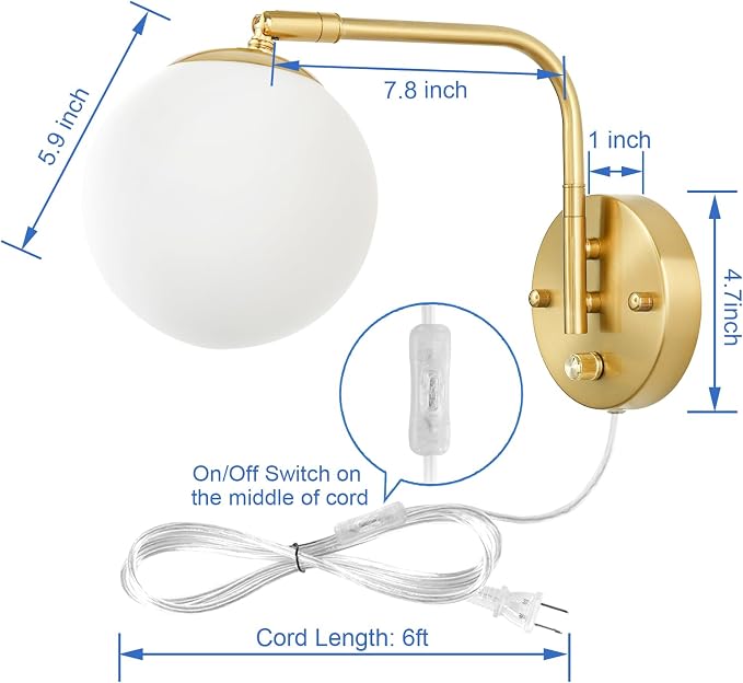 VATONI Wall Sconces Plug in, Dimmable Swing Arm Wall Lights - Image 6