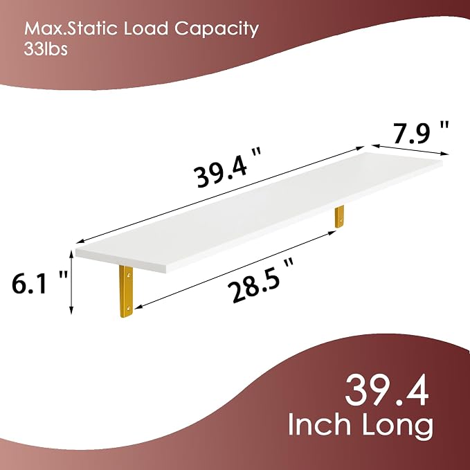 DINZI LVJ Long Wall Shelves, 39.4" Wall Mounted Shelves Set of 4, Large - Image 3