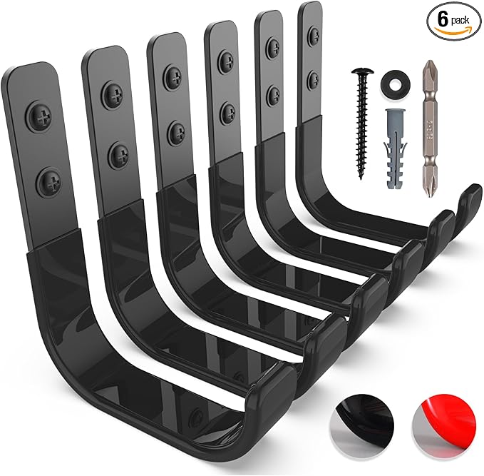 Garage Hooks 4 Inch, 6 Pack Heavy Duty Wall Hooks by SunVFaFa