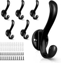 6 Pack Coat Hooks Wall Mount Heavy Duty Utility Retro Double Hooks by PEOIAOY