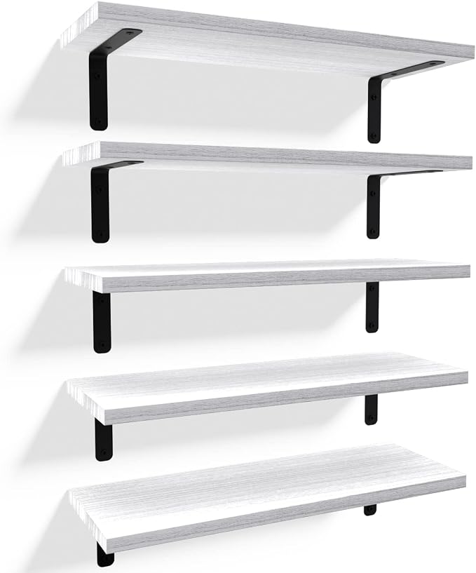 RICHER HOUSE Floating Wall Shelves, Rustic Wood Bathroom Shelves Set of 5 by RicherHouse