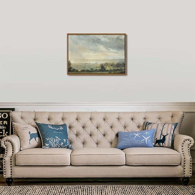 OIQArtOIQ Vintage Framed Wall Art Pastoral Landscape Canvas Art Prints Rustic - Image 5