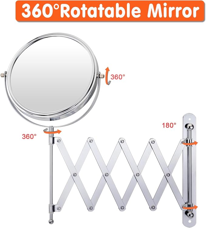 Welllink 8Inch XL Wall Mounted Bathroom Mirror, 1X/7X Magnification, - Image 7