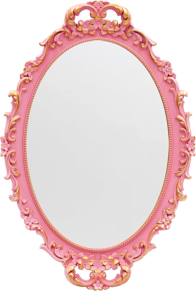 Tstarer Vintage Decorative Pink Framed Mirror, Wall Hanging Mirrors & Tabletop by Tstarer