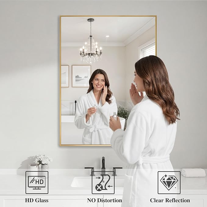 Koonmi Gold Mirrors for Wall, 26x38 Inch Bathroom Mirror, Rectangular Wall - Image 3