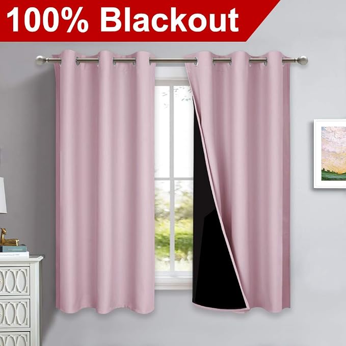 NICETOWN 100% Blackout Curtains 54 inches Long, Lavender Pink, 1 Pair, 42 - Image 2