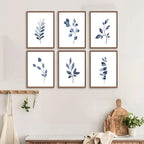 Navy Blue Botanical Wall Art Set of 6 Unframed, Minimalist Abstract Botanical - Image 3