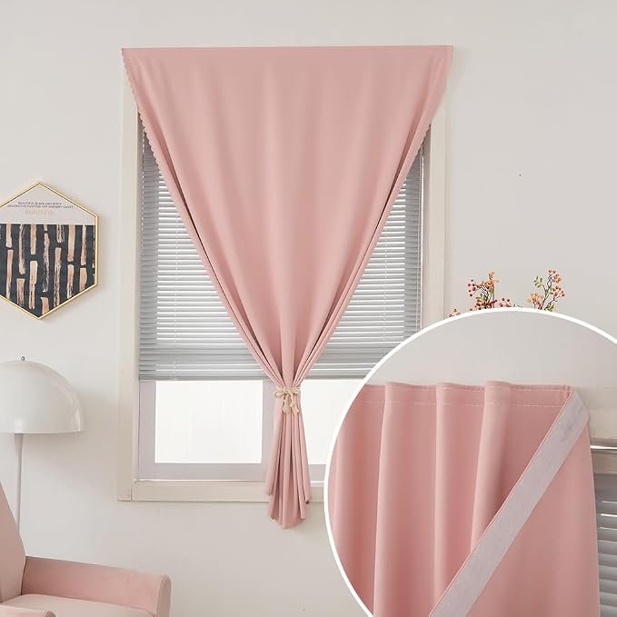 Thermal Blackout Curtains with Self-Adhesive Tape, No Rod No Drill Easy Install - Image 2