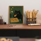 Funny Black Cat Wall Art Whimsical Black Cat Eating Pizza Wall Decor Cute - Image 7
