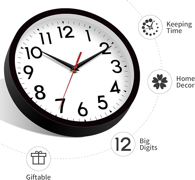 DAXSMY 12 Inch Wall Clock Silent Non-Ticking Battery Operated Analog Clock - Image 8