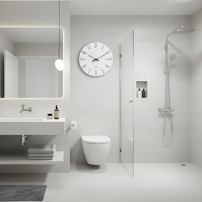 Crosstime Wall Clock White Marble Theme Modern Decorative Waterproof Glass Clock - Image 9