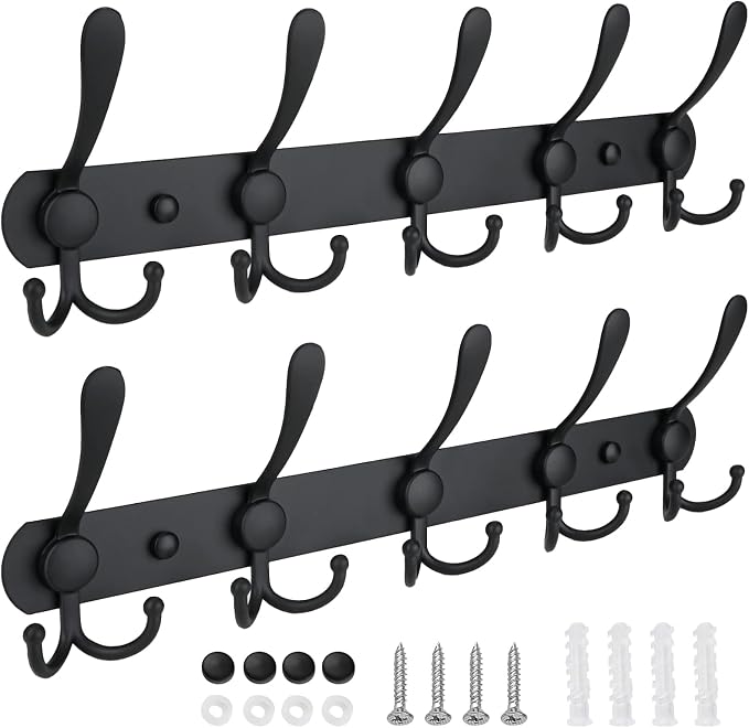 TICONN Wall Mounted Coat Rack, Five Heavy Duty Tri Hooks All Metal Construction by TICONN