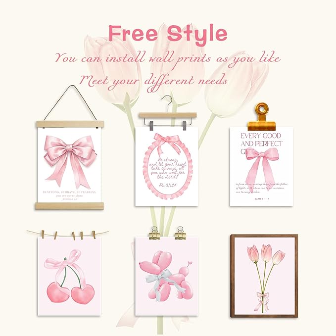 Pink Bows Bible Verse Christian Canvas Wall Art Set of 9, Trendy Posters Prints - Image 5