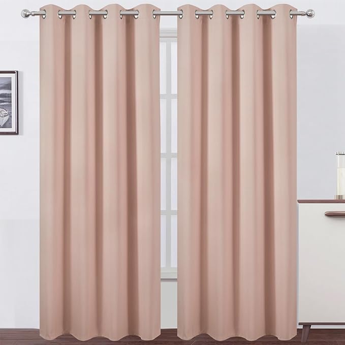 LEMOMO Blackout Curtains 66 x 84 inch/Blush Curtains Set of 2 Panels/Thermal by Lemomo