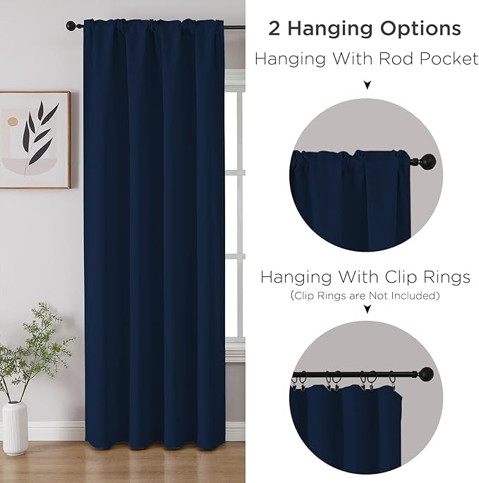 CUCRAF Navy Blue Blackout Curtains 54 inch Length 2 Panels Set, Rod Pocket Room - Image 3