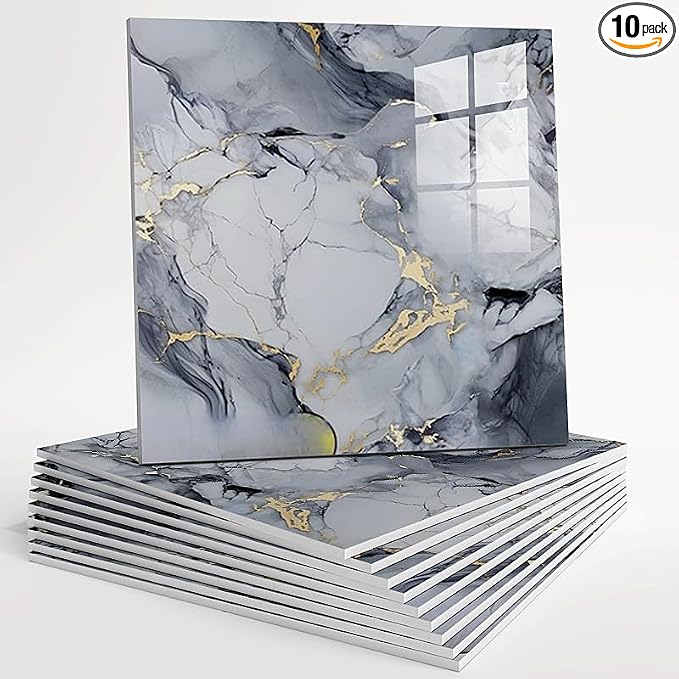 10pcs Peel and Stick Tile Shower Waterproof Marble Tiles Wall Panels, by Unknown