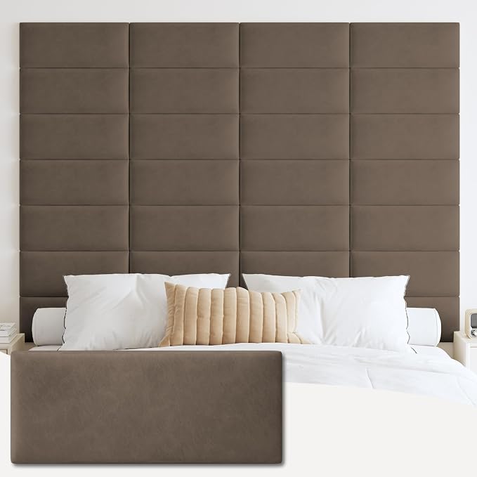 IFNOW Upholstered Wall Mounted Headboard, 3D Peel & Stick Soundproof Wall Panels by IFNOW