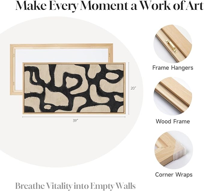 Framed Abstract Neutral Horizontal Wall Art Bedroom, Large Abstract Canvas - Image 7