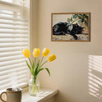 Framed Black Cat Canvas Wall Art, Vintage Sleeping Cat - Image 9