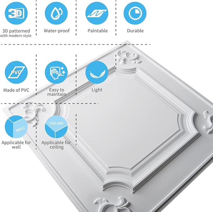 Art3d Drop Ceiling Tiles 24x24 in White, Wainscoting Panels Glue Up 2x2 - Image 7
