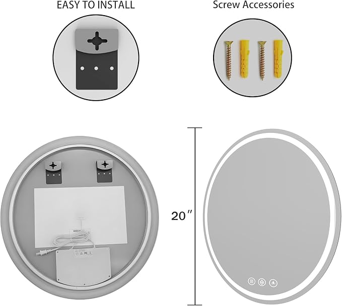 LED Bathroom Mirror 20 Inch Round Bathroom Mirror - Image 4