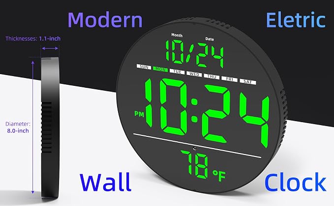 Digital Wall Clock with Large LED Display, Temperature, Auto-Brightness | Small - Image 2