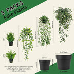5 Pack Fake Plants for Wall Home Room Office, Artificial Hanging Plants - Image 3