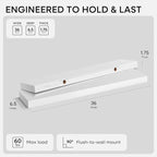 Homeforia White Floating Shelves 36 inch, High End Solid Real Wood 36inch - Image 2