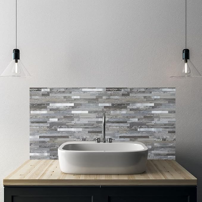 AULIGET 2-Sheet Peel and Stick Backsplash Wall Tiles, Distressed Wood Look PVC - Image 6